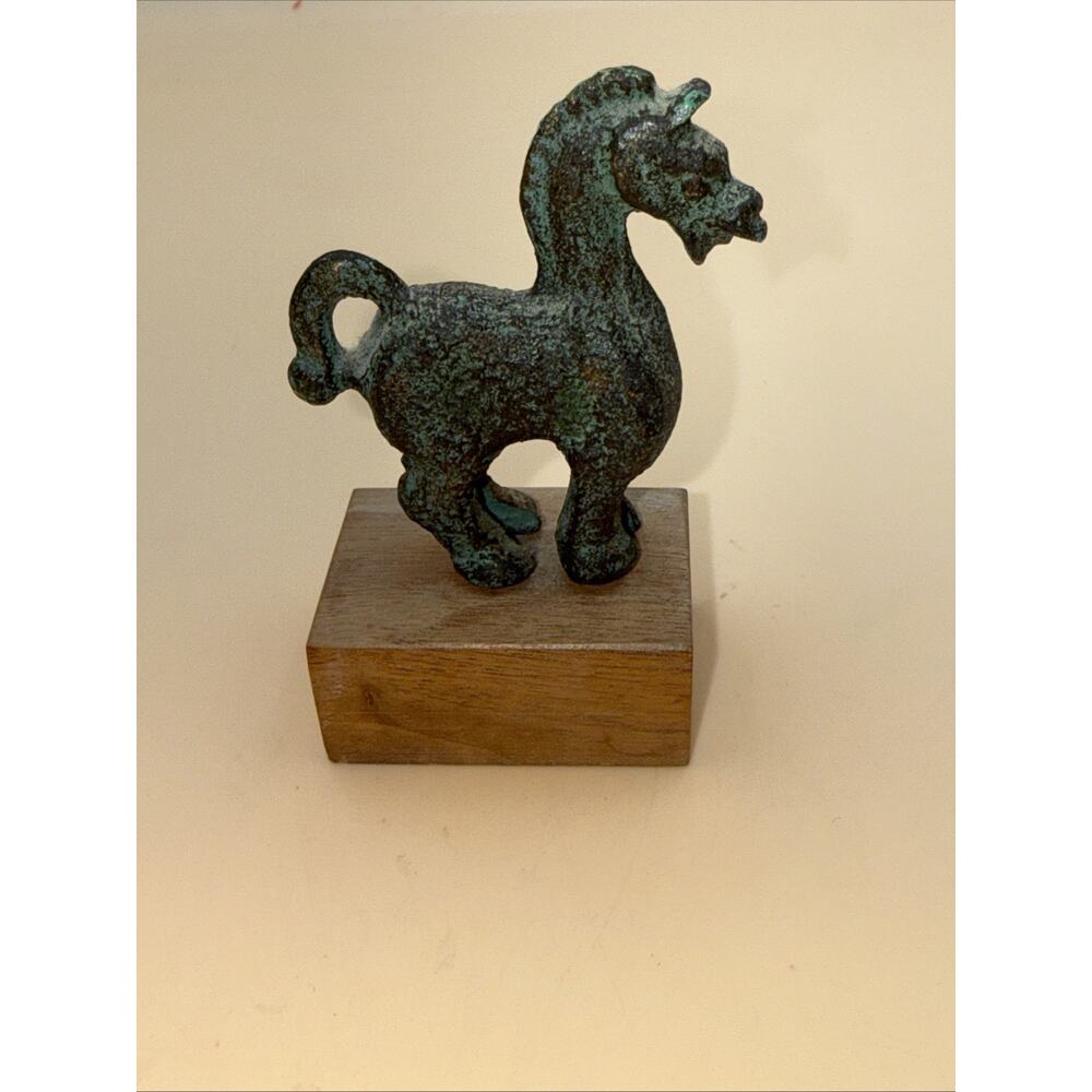 Alva Studios Bronze Repro of Chinese Horse on Wooden Base Art Institute Chicago